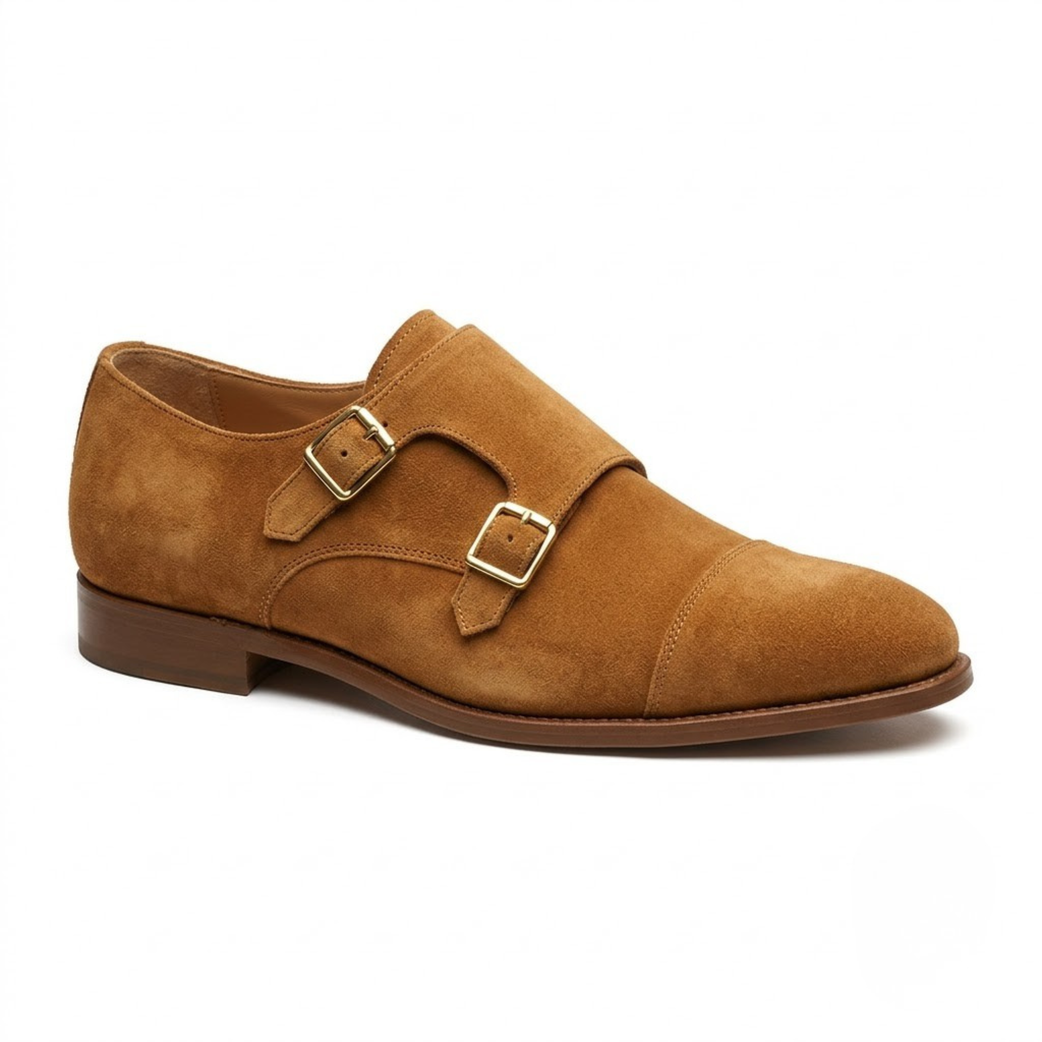 Suede Double Monk Strap Shoe - Tan