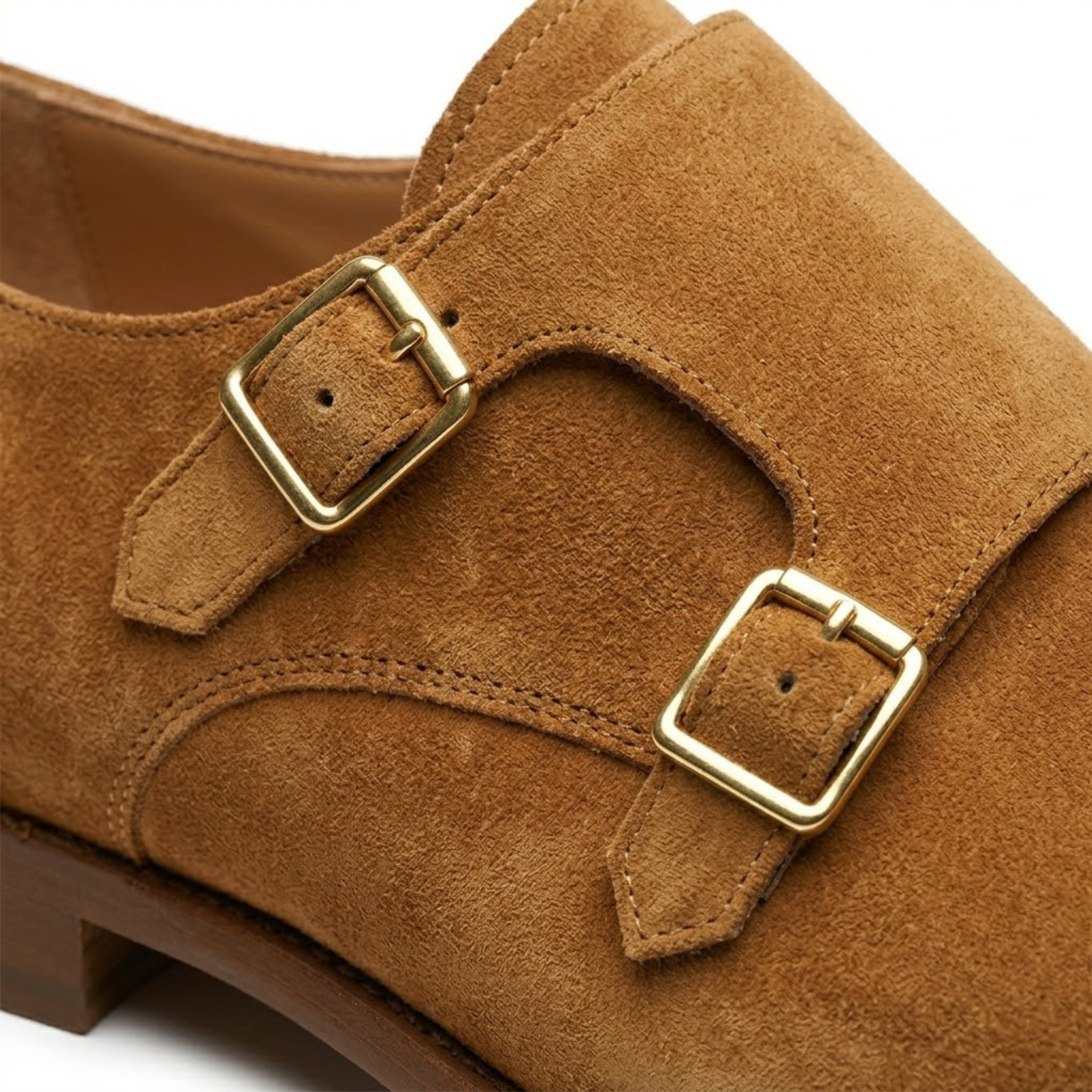 Suede Double Monk Strap Shoe - Tan