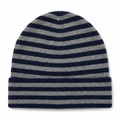 Striped Cashmere Beanie - Navy & Grey