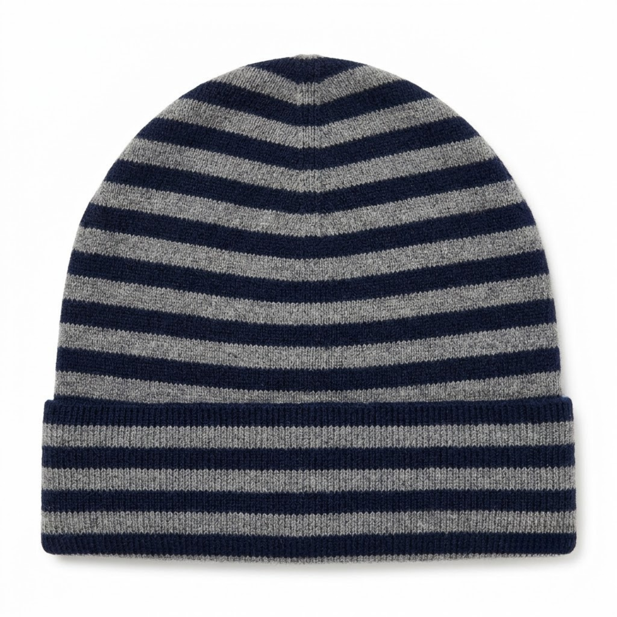 Striped Cashmere Beanie - Navy & Grey