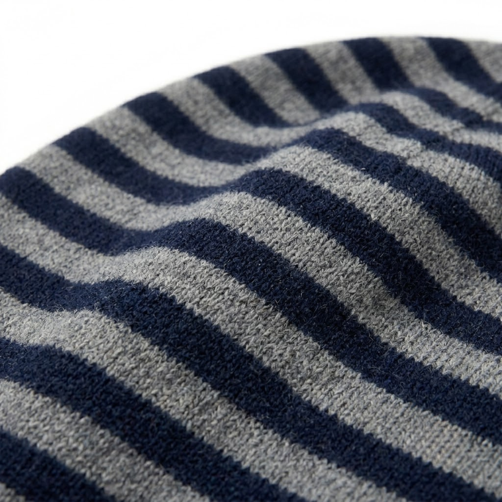 Striped Cashmere Beanie - Navy & Grey
