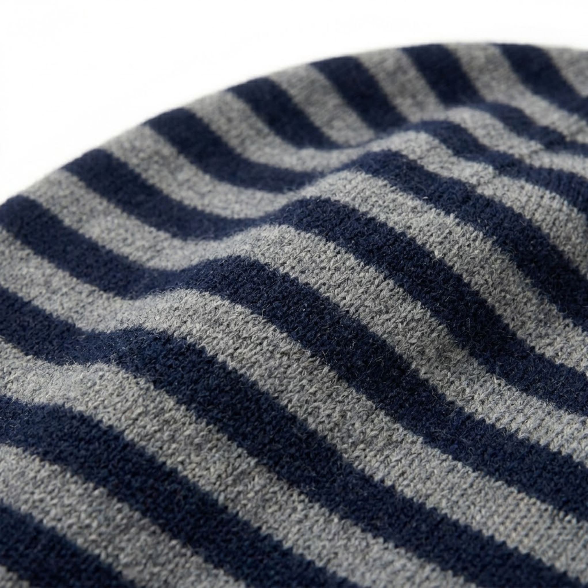 Striped Cashmere Beanie - Navy & Grey