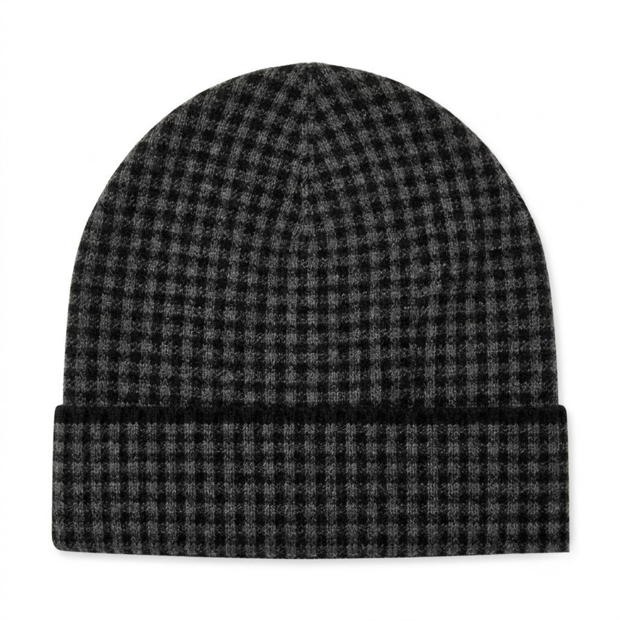Check Cashmere Beanie - Black & Charcoal