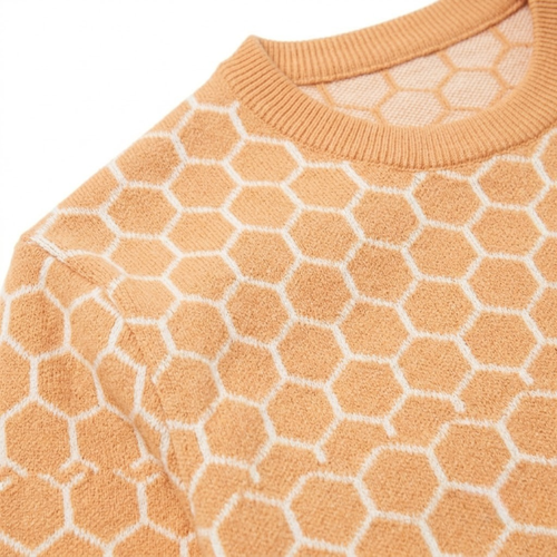 Hexagonal Pattern Wool Sweater - Light Orange & White