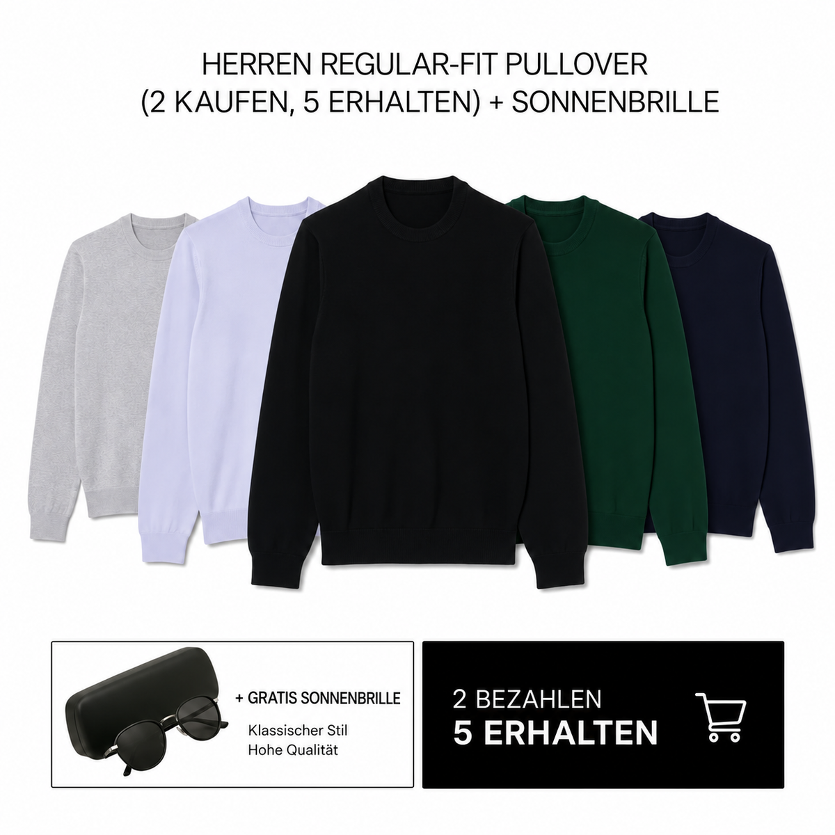 LC HERREN REGULAR-FIT PULLOVER (2 KAUFEN, 5 ERHALTEN) + SONNENBRILLE